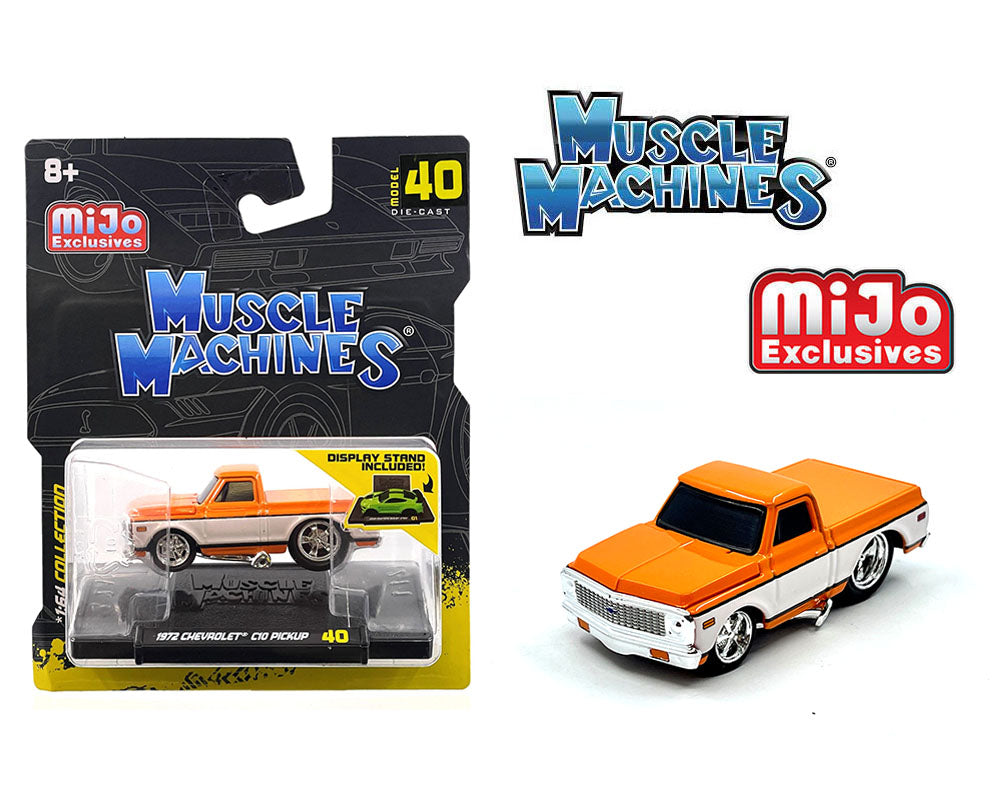 Muscle Machines 1:64 1972 Chevrolet C-10 Pick Up Limited Edition – White with Orange - House of Cars Virginia