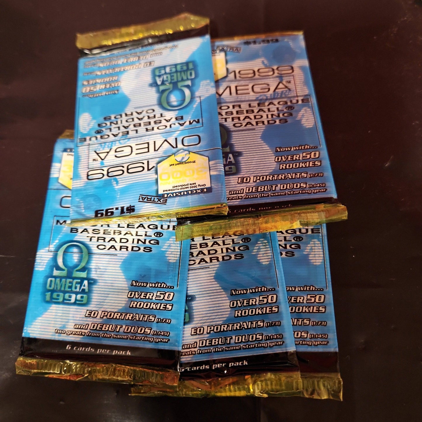 5 x 1999 Omega MLB Cards sealed in pack - House of Cars Virginia