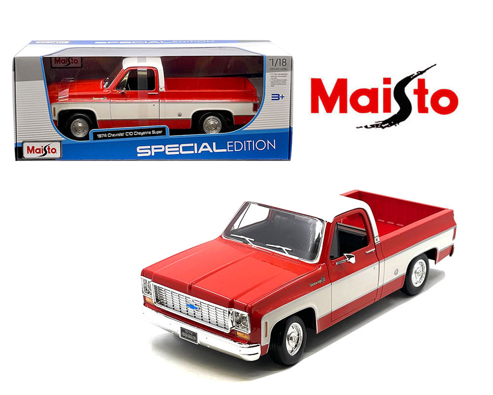 Maisto 1:18 1974 Chevrolet C10 Cheyenne Super – Red White Two Tone – Special Edition