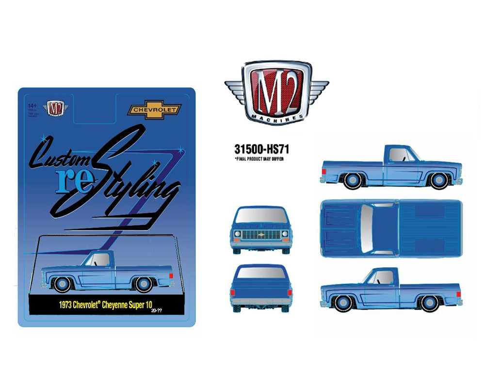 (Preorder) M2 Machines 1:64 1973 Chevrolet Cheyenne Super 10 Custom Re Styling – Blue – Hobby Exclusive - House of Cars Virginia