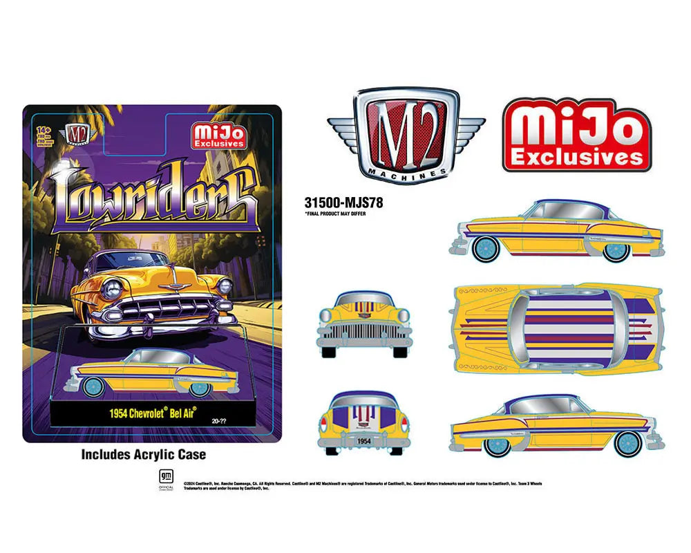 M2 Machines 1:64 1954 Chevrolet Bel Air Lowriders Limited Edition – Metallic Yellow - House of Cars Virginia