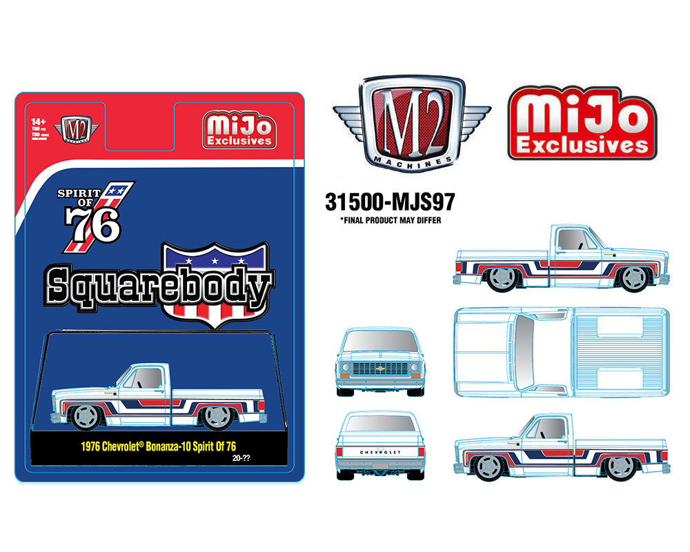 (Preorder) M2 Machines 1:64 1976 Chevrolet Silverado Bonanza-10 SPIRIT OF 76 Squarebody USA Special Edition – White – MiJo Exclusives