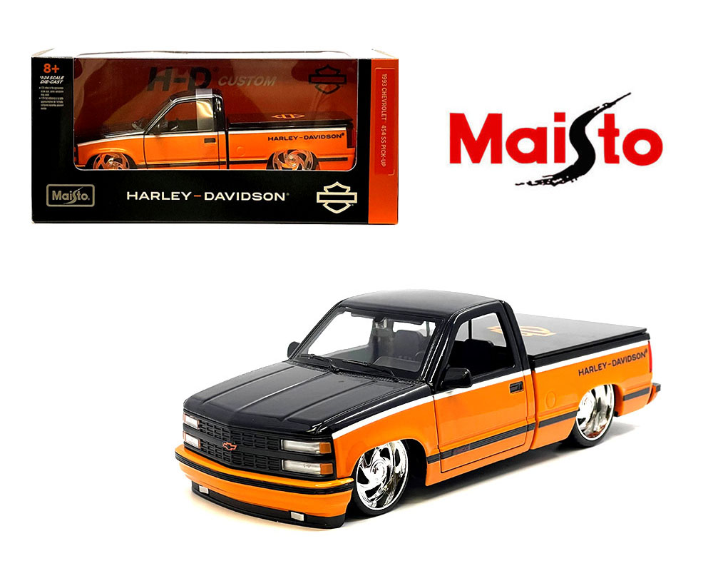 Maisto 1:24 1993 Chevrolet 454SS Pick-Up – Black/Orange Two-Tone – Harley-Davidson Custom