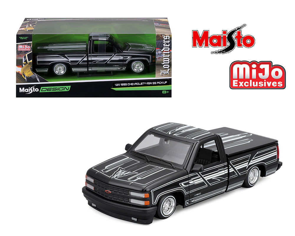 Maisto 1:24 1993 Chevrolet 454 SS Pickup Lowrider – Black – Design Lowriders – MiJo Exclusives - House of Cars Virginia