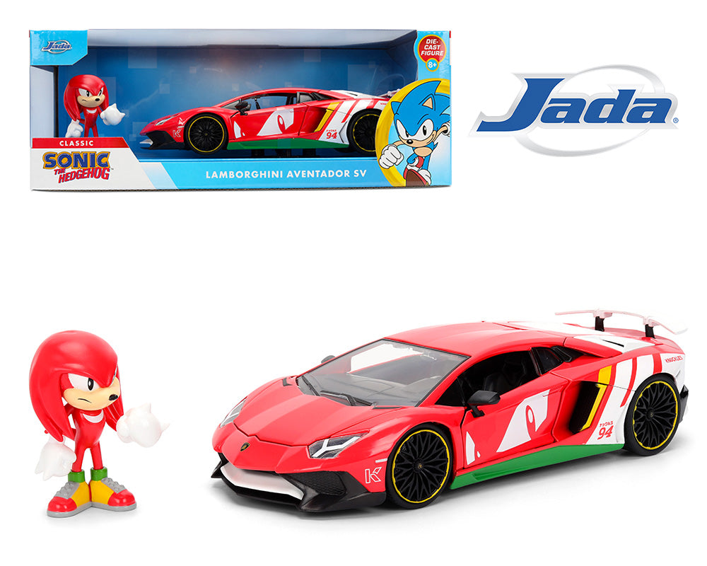 Jada 1:24 Lamborghini Aventador SV (Red) with Knuckles Figure – Classic Sonic The Hedgehog – Hollywood Rides - House of Cars Virginia