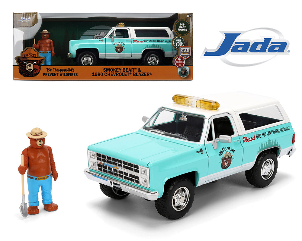 Jada 1:24 Smokey Bear and 1980 Chevrolet Blazer – Turquoise/White Two-Tone – Hollywood Rides - House of Cars Virginia