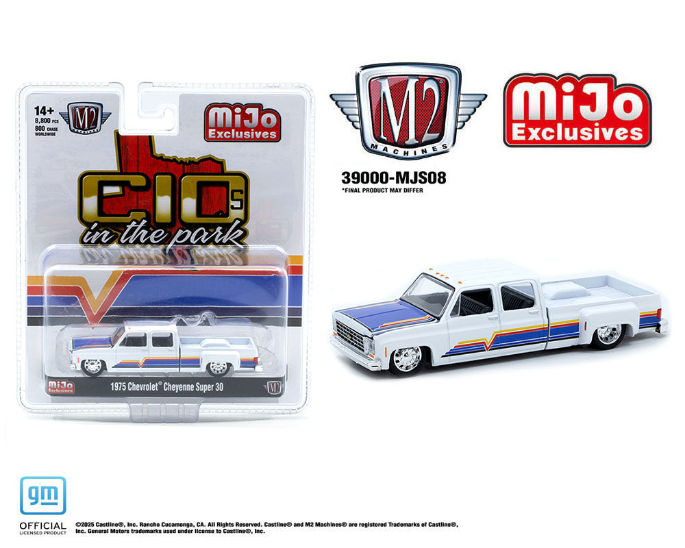 M2 Machines 1:64 1975 Chevrolet Cheyenne Super 30 Dually – White – C10s In The Park – MiJo Exclusives Limited Edition - House of Cars Virginia