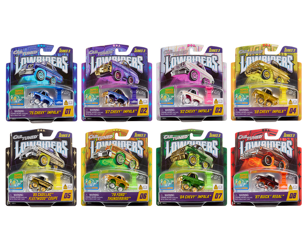 (Preorder) CarTuned 1:64 Lowriders SHOW GLOW Series 3 Assortment of 8 Styles 2026 – L.E.D. Light Up & Hopper Chassis Option