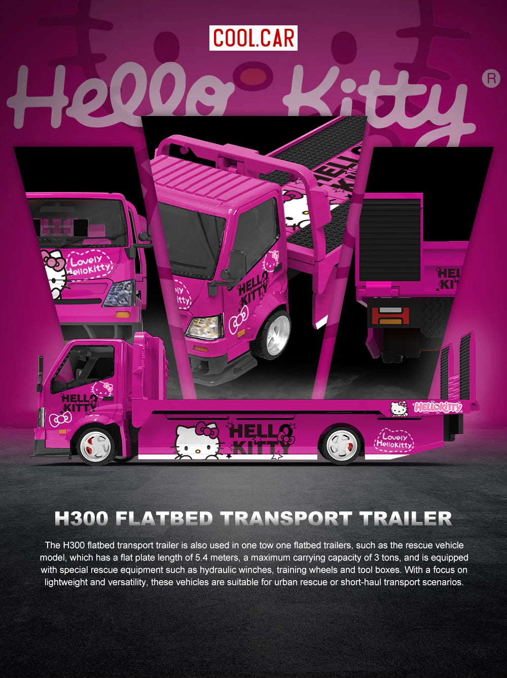 Cool.Car 1:64 Hino H300 Flatbed Car Hauler - Hello Kitty