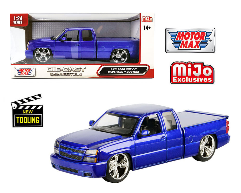 Motormax 1:25 Chevy Silverado Extended Cab 2006 Custom – Metallic Blue – Mijo Exclusives Limited Edition JADA - House of Cars Virginia