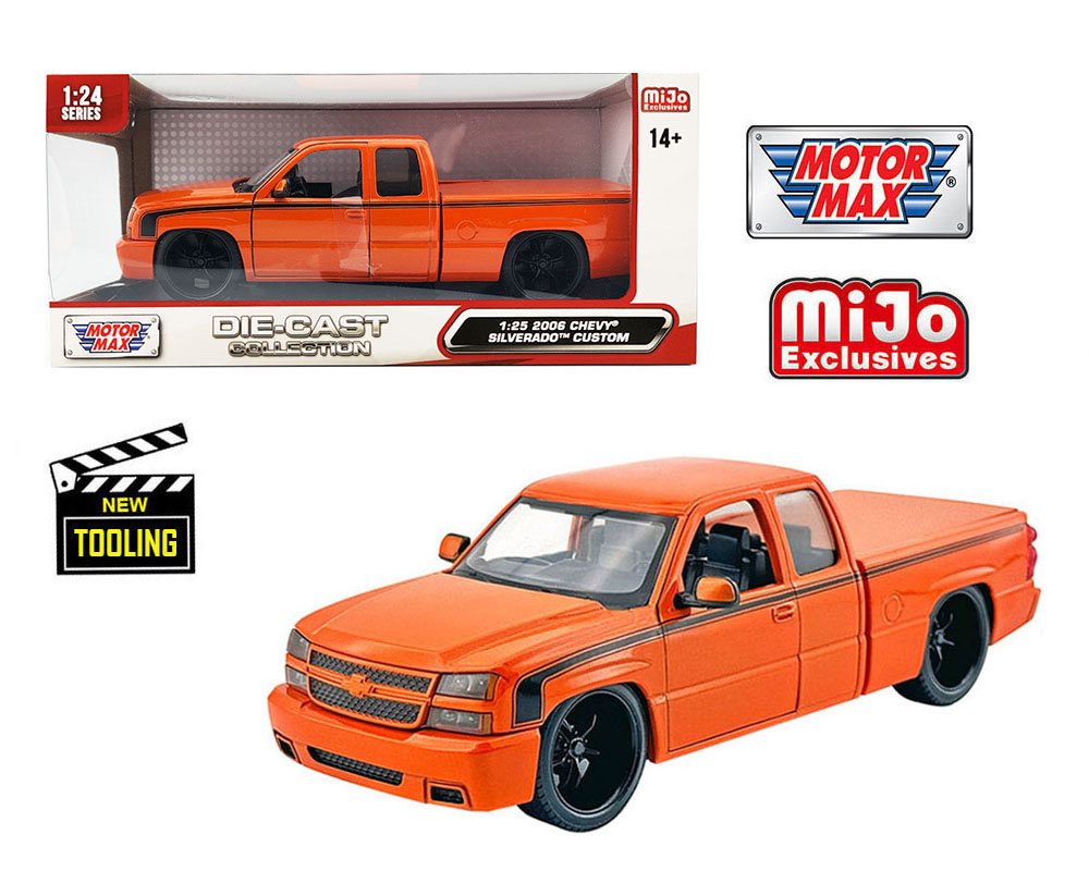 Motormax 1:25 Chevy Silverado Extended Cab 2006 Custom – Metallic Orange – Mijo Exclusives Limited Edition Jada - House of Cars Virginia