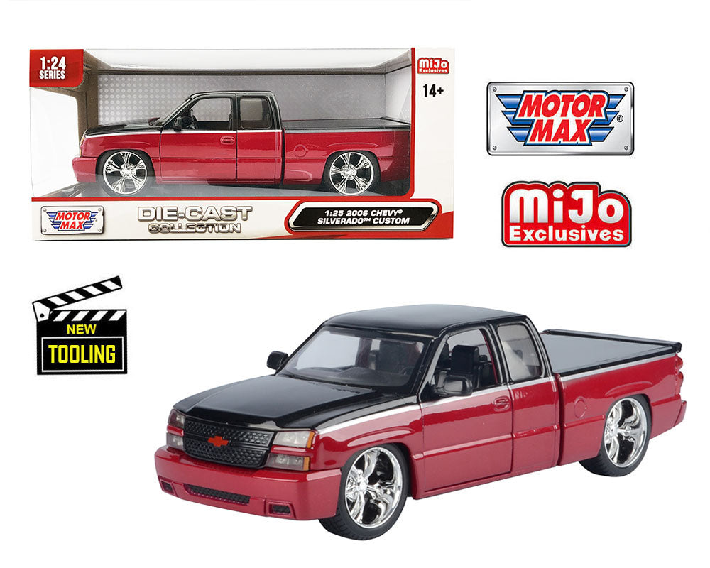 Motormax 1:25 Chevy Silverado Extended Cab 2006 Custom – Red with Black Two-Tone – Mijo Exclusives Limited Edition JADA - House of Cars Virginia