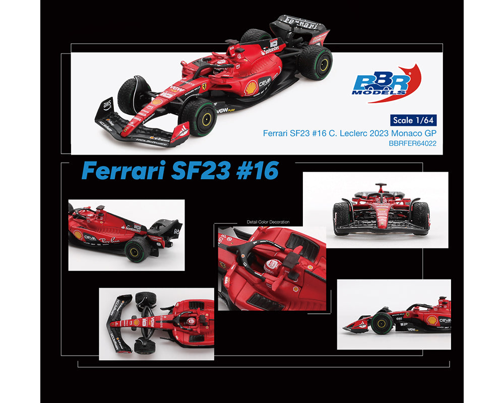 BBR Models 1:64 Ferrari F1 SF23 #16 C. Leclerc 2023 Monaco GP