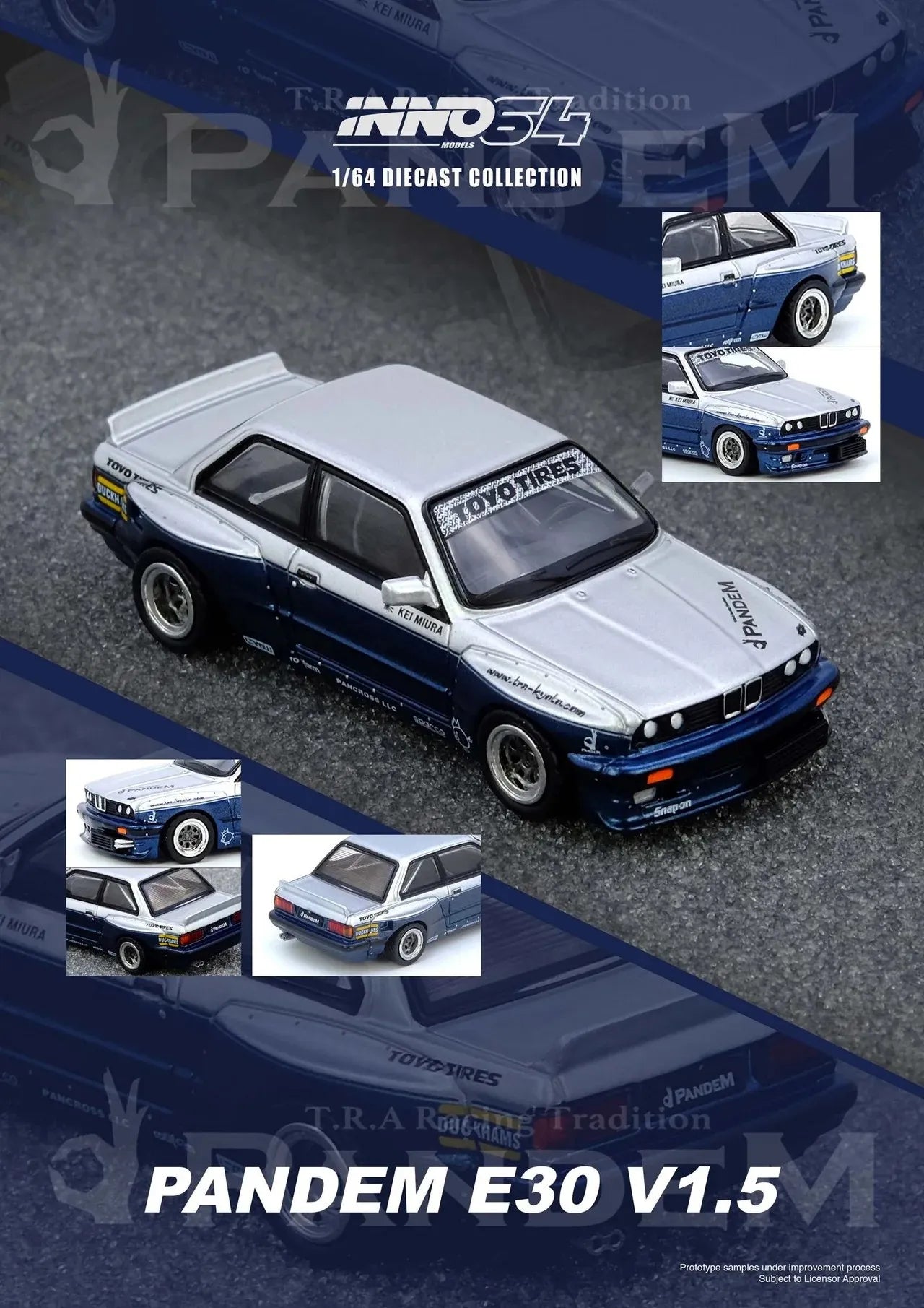 INNO64 1:64 PANDEM BMW E30 M3 – Silver/Blue