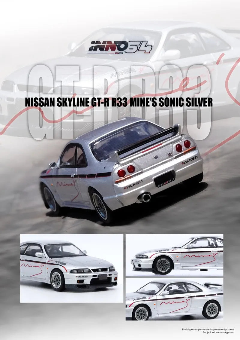 INNO64 1/64 NISSAN SKYLINE GT-R (R33) Tuned By “MINE’S” – Silver - House of Cars Virginia