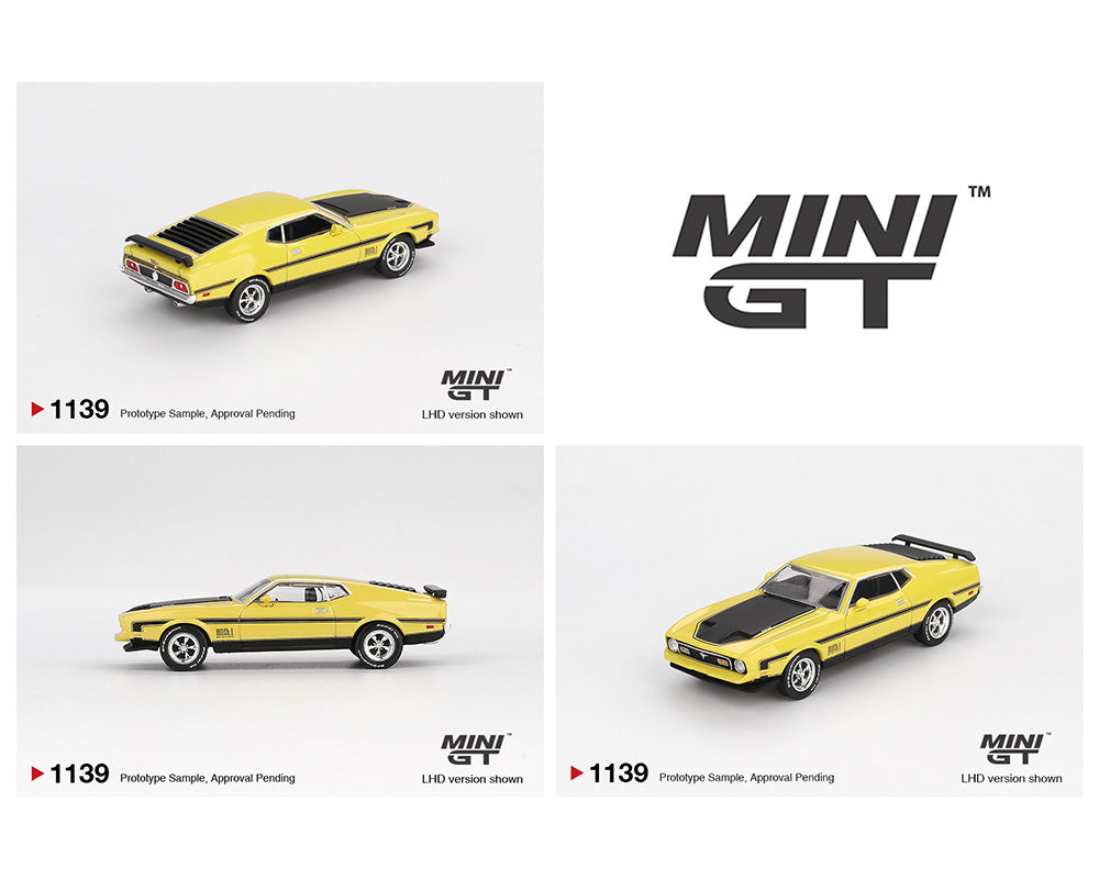 Mini GT 1:64 Ford Mustang Mach1 – Grabber Yellow - House of Cars Virginia