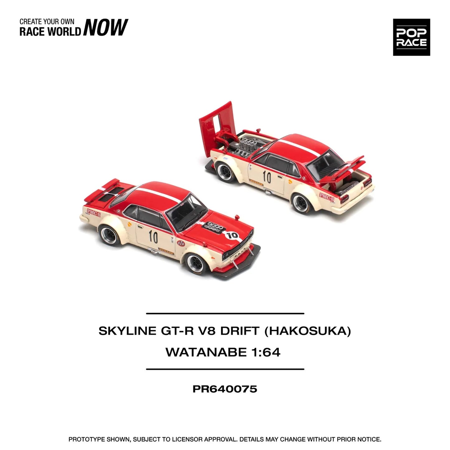 Pop Race 1:64 SKYLINE GT-R V8 DRIFT (HAKOSUKA) WATANABE – Red/White