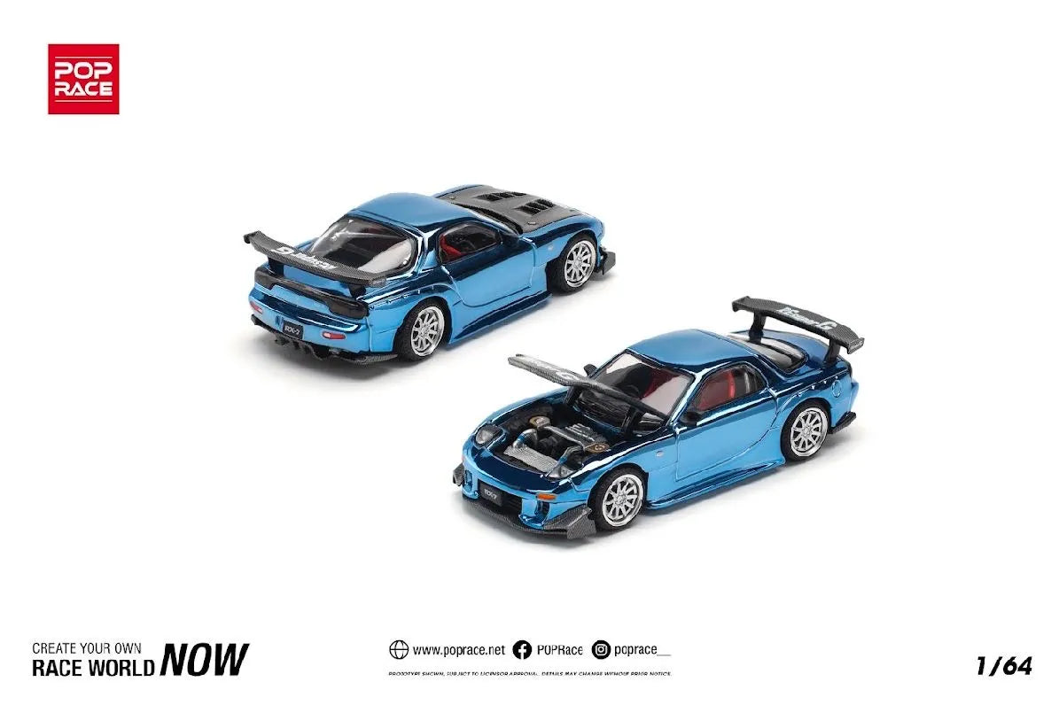 Pop Race 1:64 Mazda RX7 Re-Anemiya Widebody – Blue Chrome –