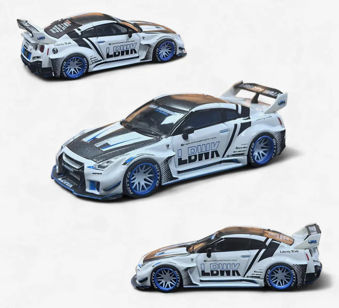 My Model Collect LB GTR R35 GT - White Blue Stripe Carbon Roof 1:64 - House of Cars Virginia