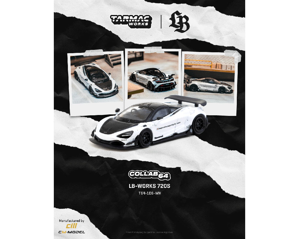 Tarmac Works 1:64 LB-WORKS 720S with extra set of wheels two stance option included – White