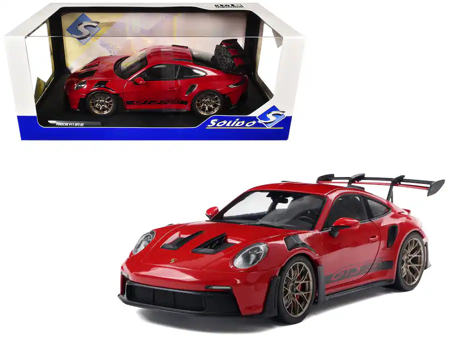 2024 Porsche 911 (992) GT3 RS Guards 1/18 Diecast Model Car by Solido - Red with Black Stripes - House of Cars Virginia
