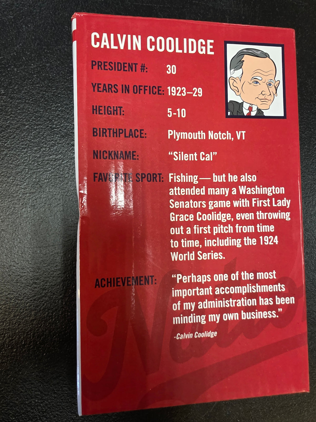 Washington Nationals Calvin Coolidge Bobblehead 2015 Bobble Head President BDA - House of Cars Virginia