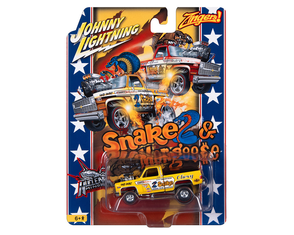 Johnny Lightning 1:64 1981 Chevrolet Silverado Zinger Snake and Mongoose – Yellow – Weekend Of Wheels Exclusive 2023 - House of Cars Virginia