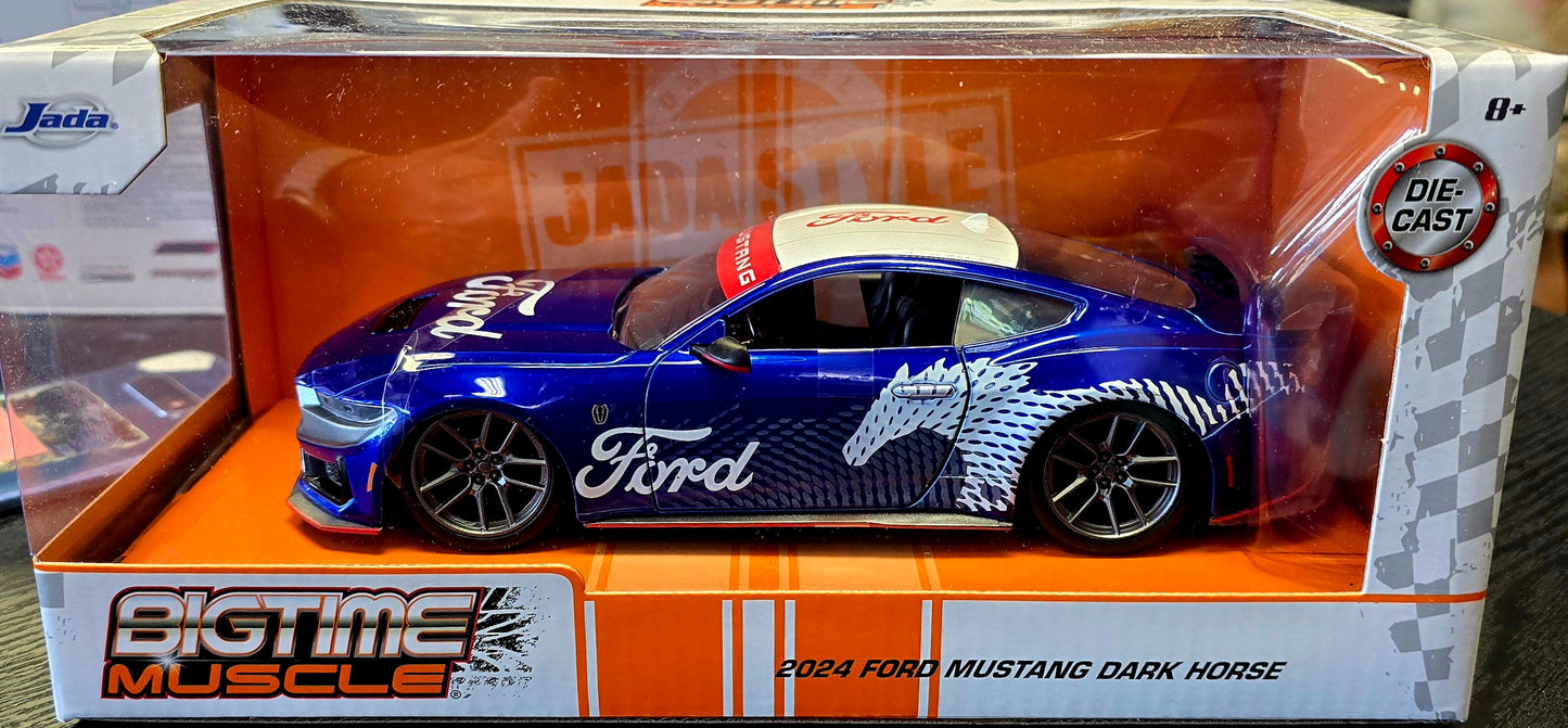 Jada Bigtime Muscle 2024 Ford Mustang Dark Horse (blue and white) - House of Cars Virginia