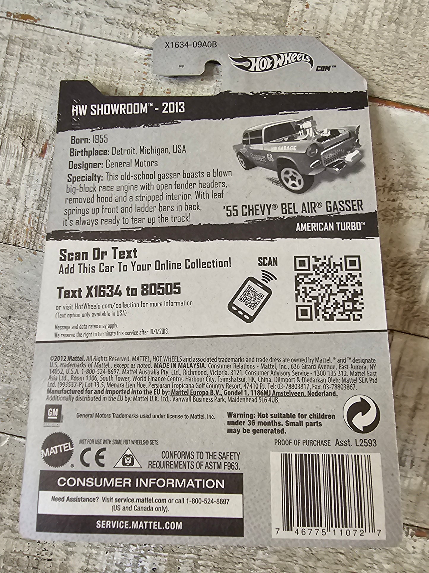 2013 Hot Wheels #190 HW Showroom-American Turbo '55 CHEVY BEL AIR GASSER Gray Mainline - House of Cars Virginia