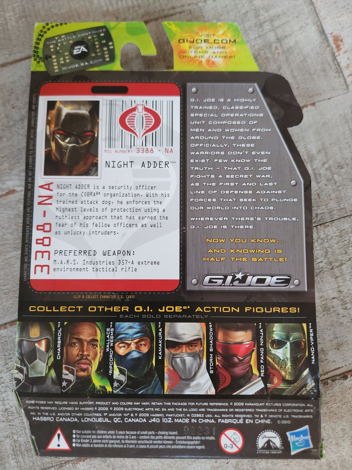 2009 Hasbro G.I. Joe Rise Pursuit Cobra Night Adder Cobra Security Officer NEW - House of Cars Virginia