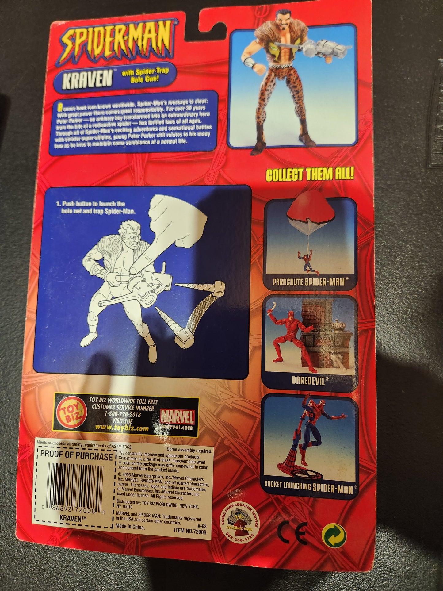 NOS 2003 ToyBiz Marvel Spider-Man Kraven Figure New MOC w/Spider-Trap Bolo Gun - House of Cars Virginia