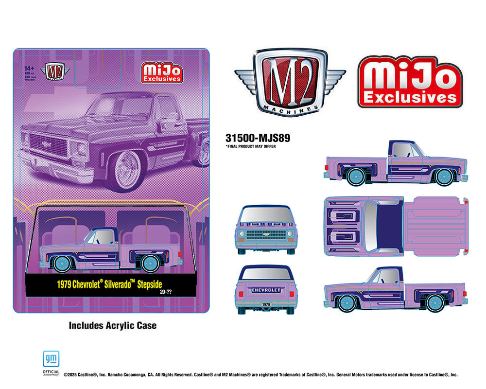 (Preorder) M2 Machines 1:64 1978 Chevrolet Silverado Stepside Lowriders – Purple – MiJo Exclusives Limited Edition - House of Cars Virginia