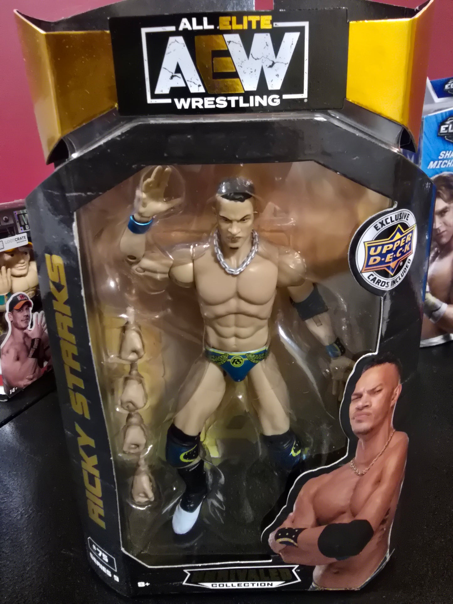 AEW Ricky Starks 7" #75 Series 9 Unrivaled Collection SEALED + Upper Deck Cards - House of Cars Virginia