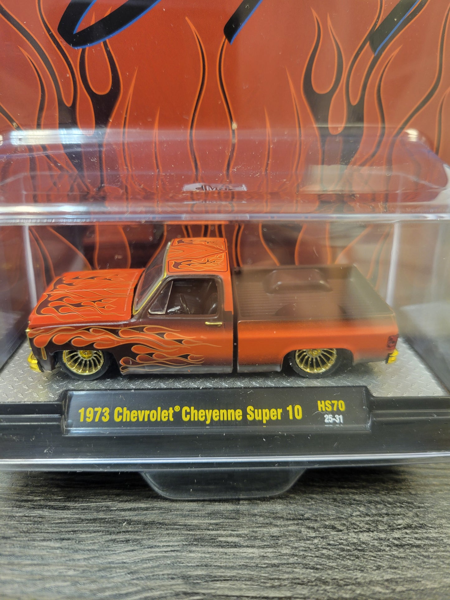 M2 Machines 1:64 1973 Chevrolet Cheyenne Super 10 Custom Re Styling – Brown w/ Flames – Hobby Exclusive Chase