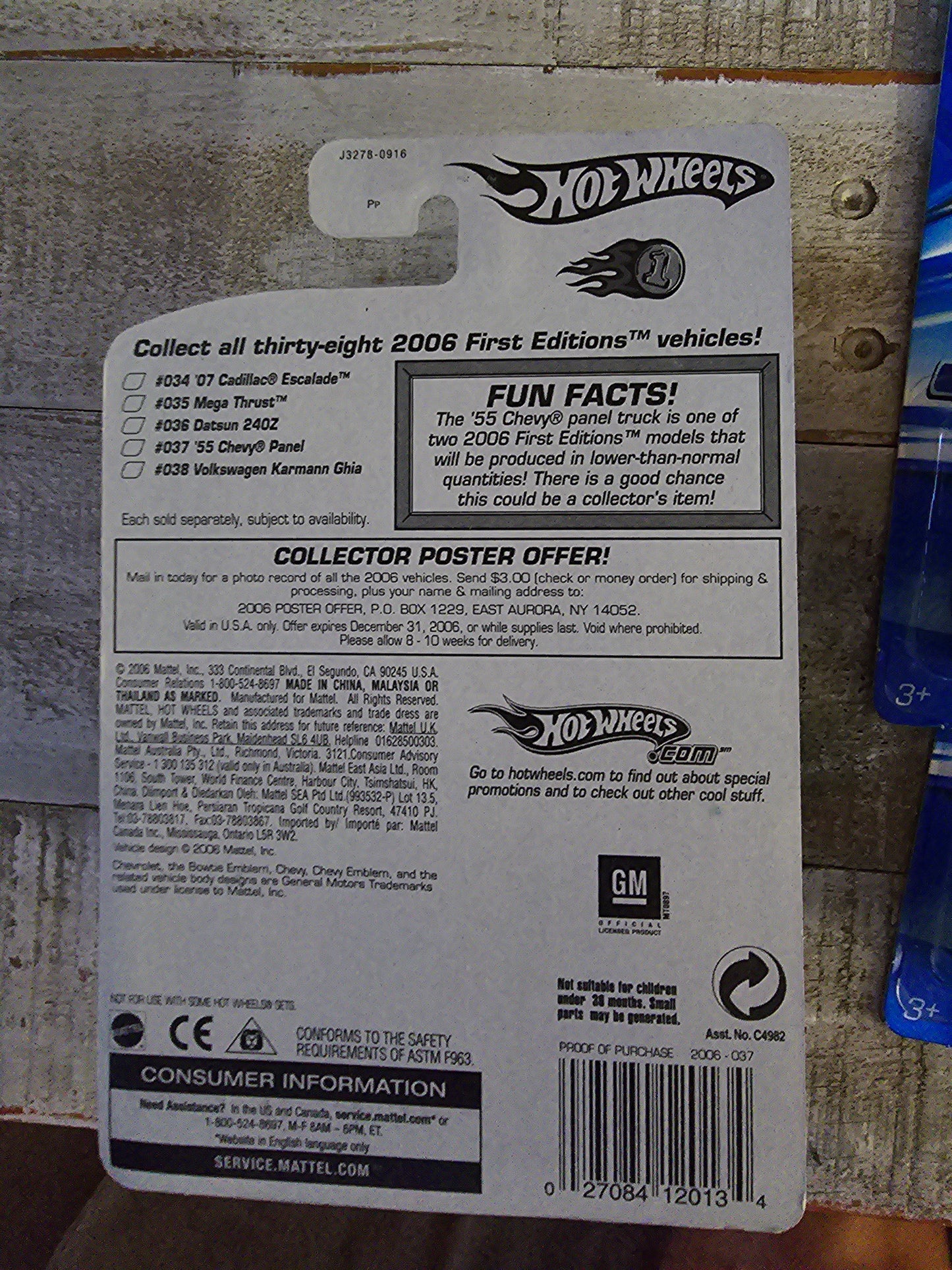 🔥🔥Hot Wheels 2006 First Editions '55 Chevy Panel 37/38 With Chopper H25🔥🔥 Mainline - House of Cars Virginia