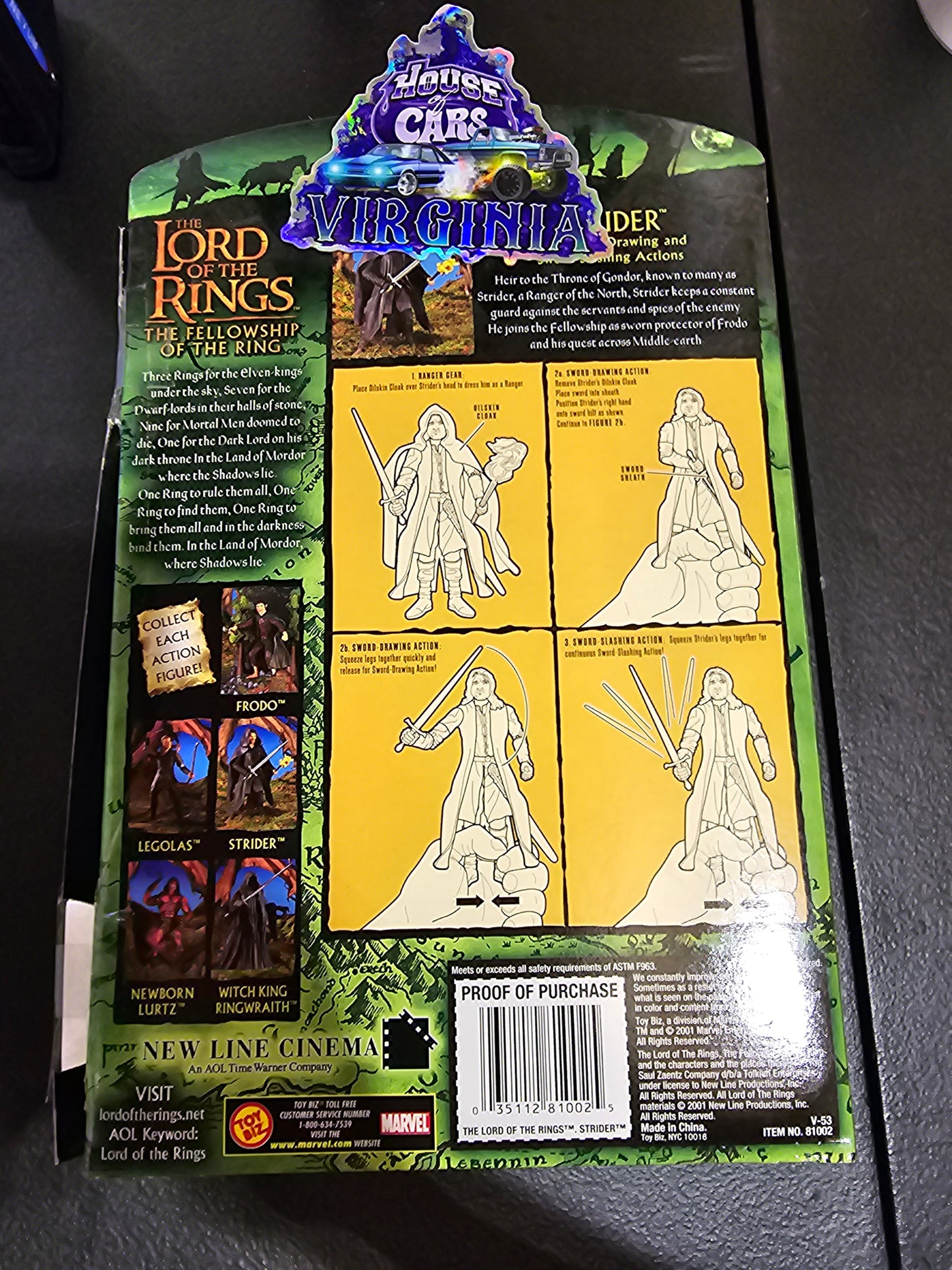 Lord of the Rings Fellowship of the Ring Series 1 Toybiz Strider - House of Cars Virginia