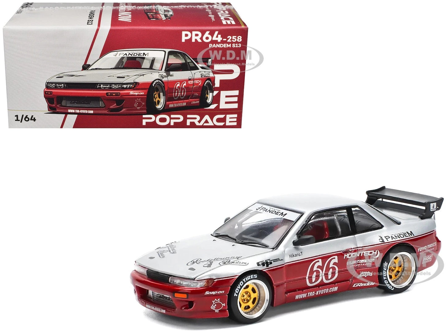 NISSAN PANDEM S13 RHD #66 "MOONTECH" 1/64 DIECAST MODEL BY POP RACE PR640258
