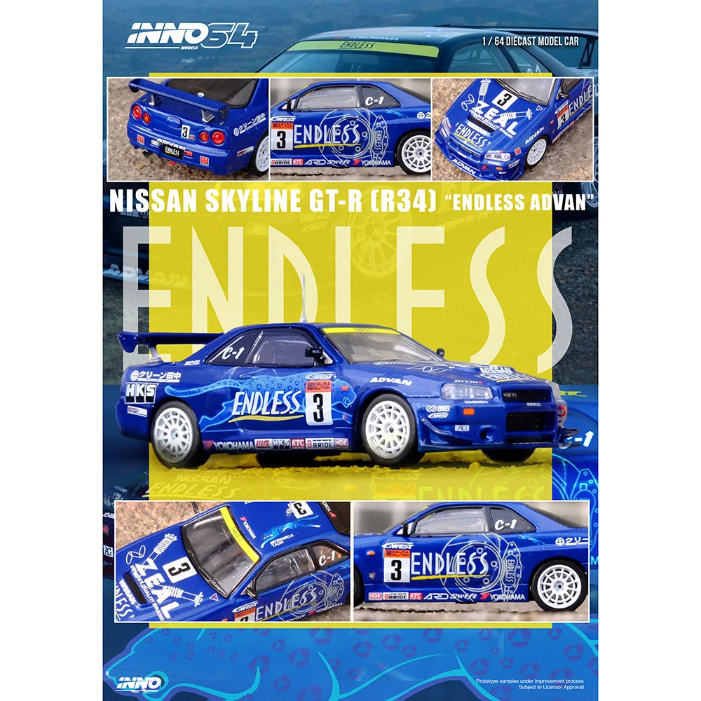 INNO64 1:64 Nissan GT-R34 # 3 Endless Advan Super Taikyu 2002 Winner - House of Cars Virginia
