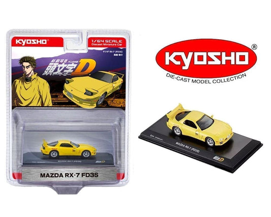 Kyosho 1:64 Initial D Mazda RX-7 FD3S – Yellow – Limited Edition - House of Cars Virginia