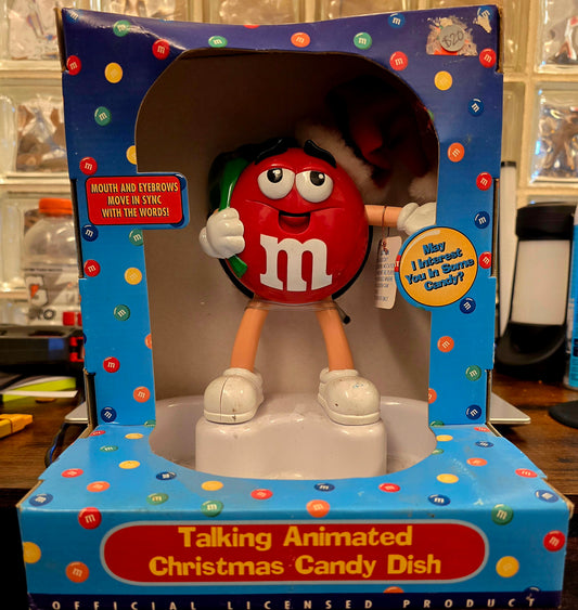 M&M'S HOLIDAY TALKING ANIMATED CHRISTMAS CANDY DISH RED Never used or removed from box! - House of Cars Virginia