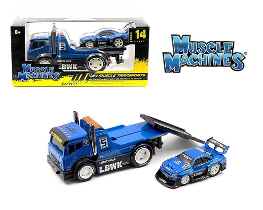 Muscle Machines 1:64 JDM Flatbed / Liberty Walk 1999 Nissan Skyline GT-R R34 – Blue – Muscle Transports Model - House of Cars Virginia