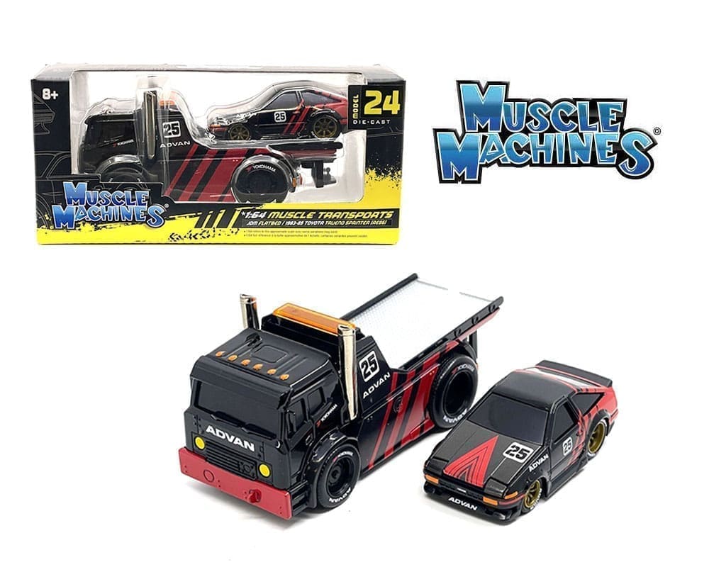 Muscle Machines 1:64 JDM Flatbed & 1983 Toyota Trueno Sprinter ADVAN – Black – Muscle Transports Model - House of Cars Virginia