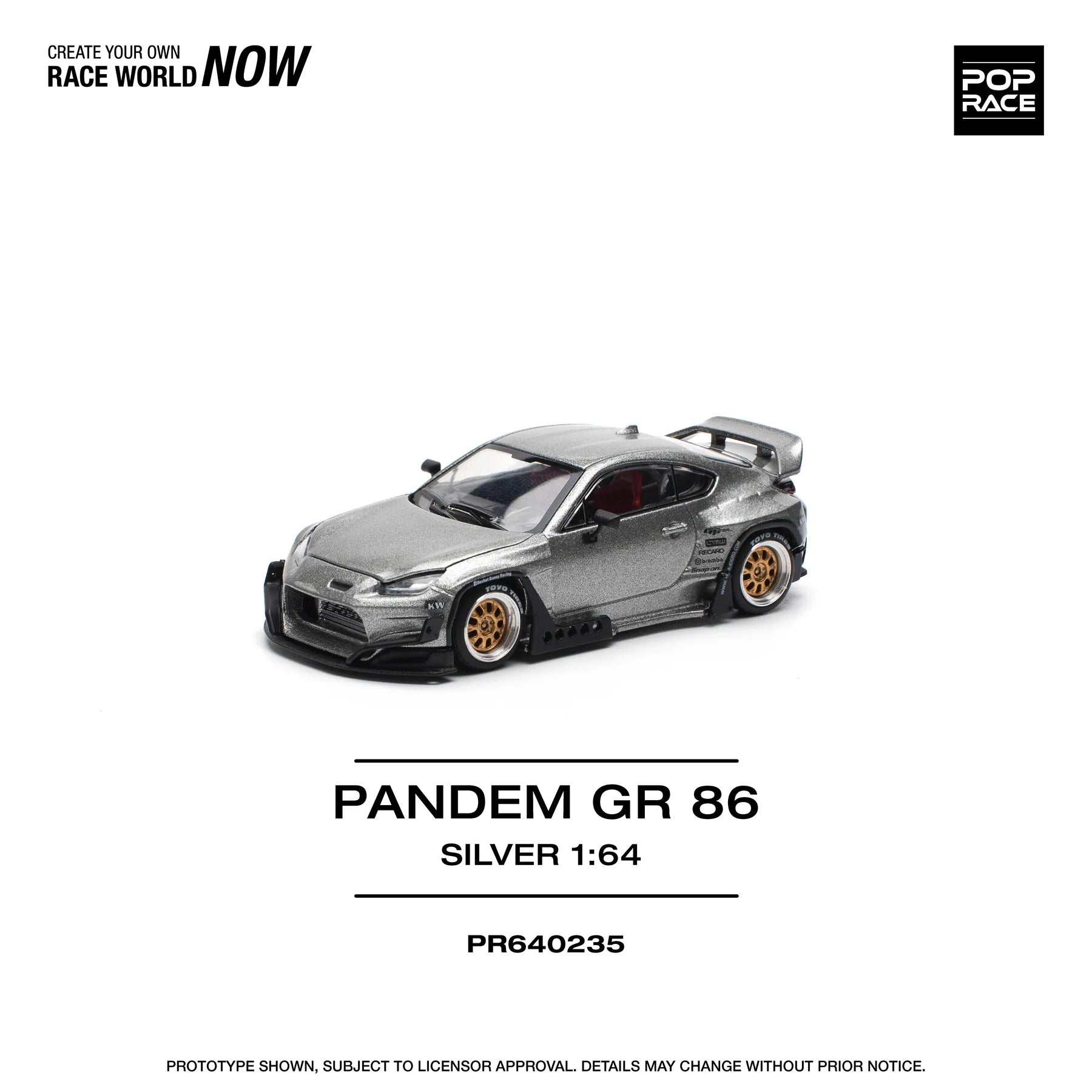 POPRACE 1:64 TOYOTA PANDEM GR86 SILVER PR640235 - House of Cars Virginia