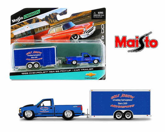 Maisto 1:64 1999 Chevrolet 454 SS Pick-Up w/ Car Trailer – Tow & Go Design