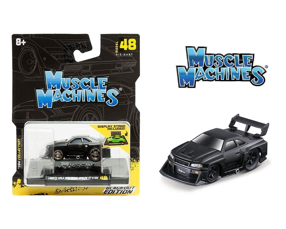 Muscle Machines 1:64 Liberty Walk 1999 Nissan Skyline GT-R R34 – Blackout Edition – Series 8 #48 - House of Cars Virginia