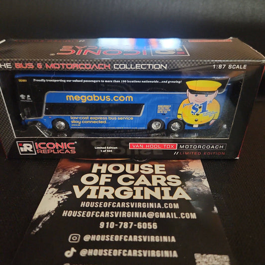 Megabus M22 New York to Boston - 1/87 Scale Van Hool TDX Double Decker Bus Model - House of Cars Virginia