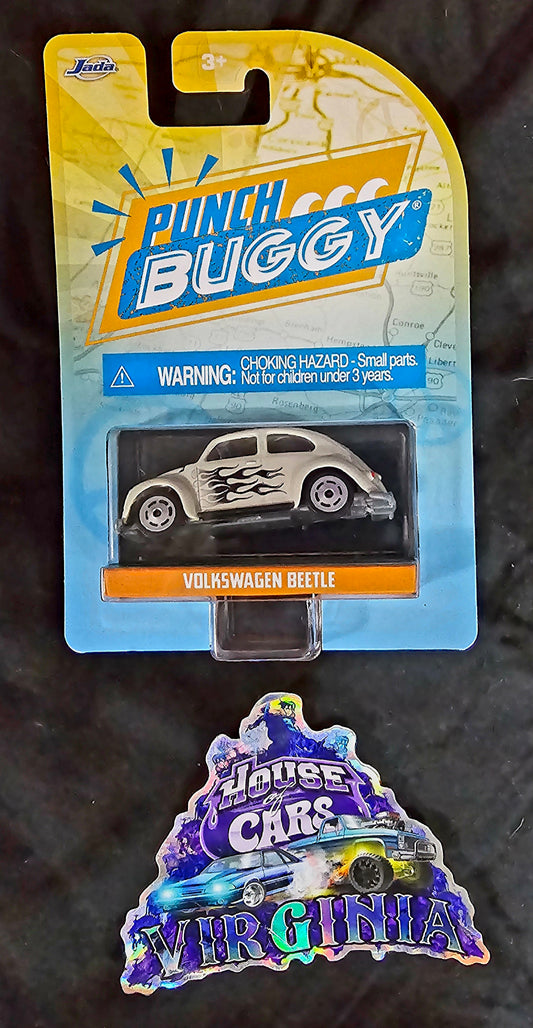 Jada Punch Buggy Slug Bug Volkswagen Beetle (white w/silver flames) - House of Cars Virginia