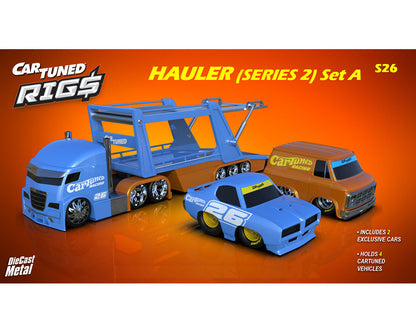 (Preorder) CarTuned 1:64 Container Rigs Hauler Series 2 Open Cars Transporter with 2 Vehicles – Racing Set
