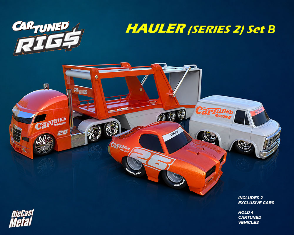 CarTuned 1:64 Container Rigs Hauler Series 2B Open Cars Transporter with 2 Vehicles – Racing Set
