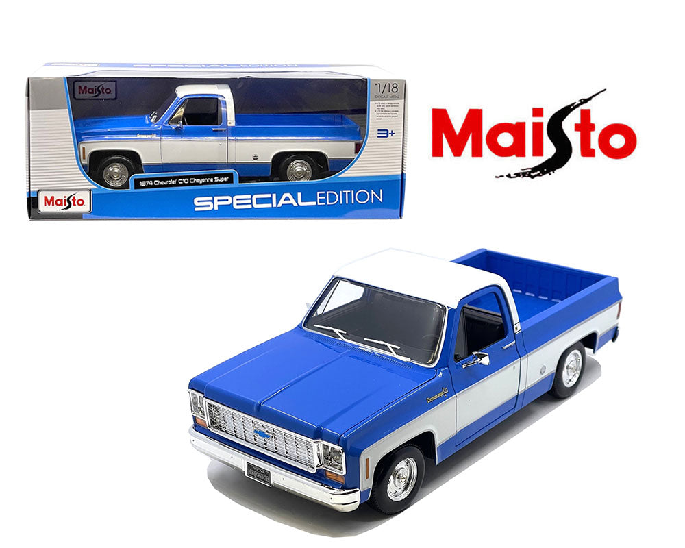 Maisto 1:18 1974 Chevrolet C10 Cheyenne Super – Two Tone Blue/White- Special Edition